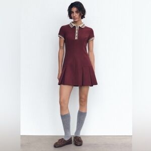 Zara Burgundy Mini Dress with Cream Accents
